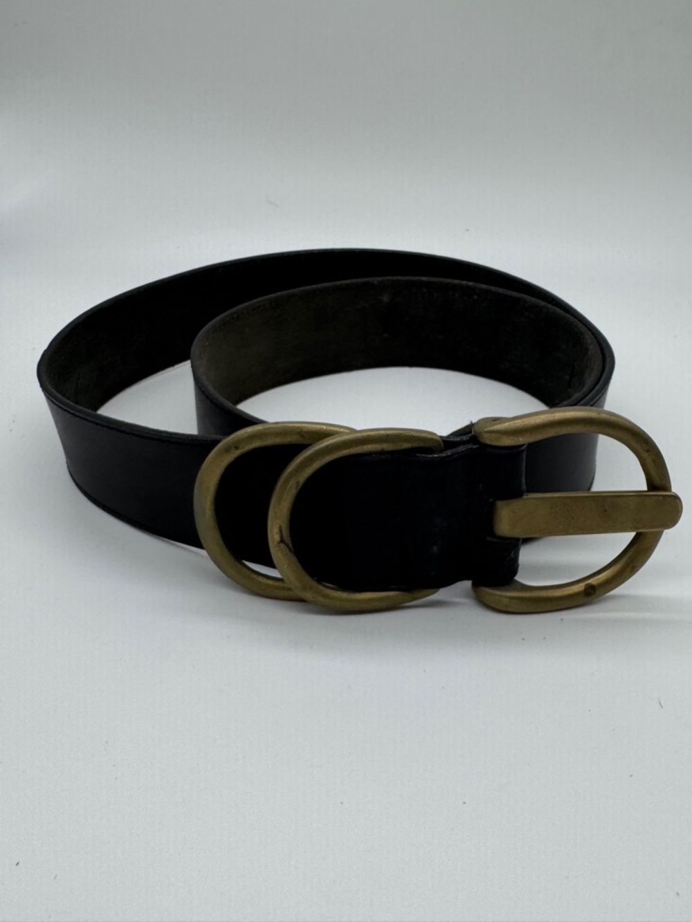Jenny and the Boys Black genuine leather Belt with Brass Triple-Ring Buckle